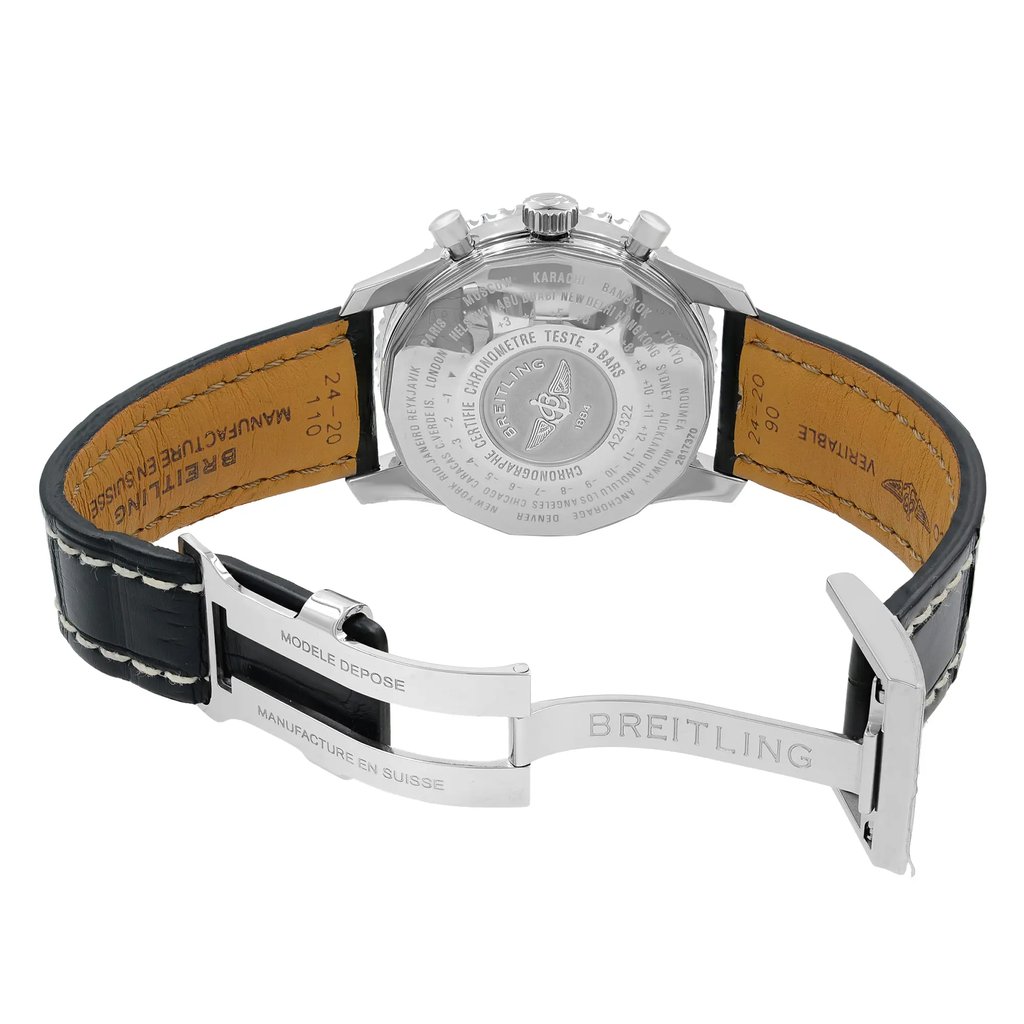 Back View Of {Caseback} Back Case And Open Leather Band Of Breitling A2432212/B726-441X Watch Display Model Condition