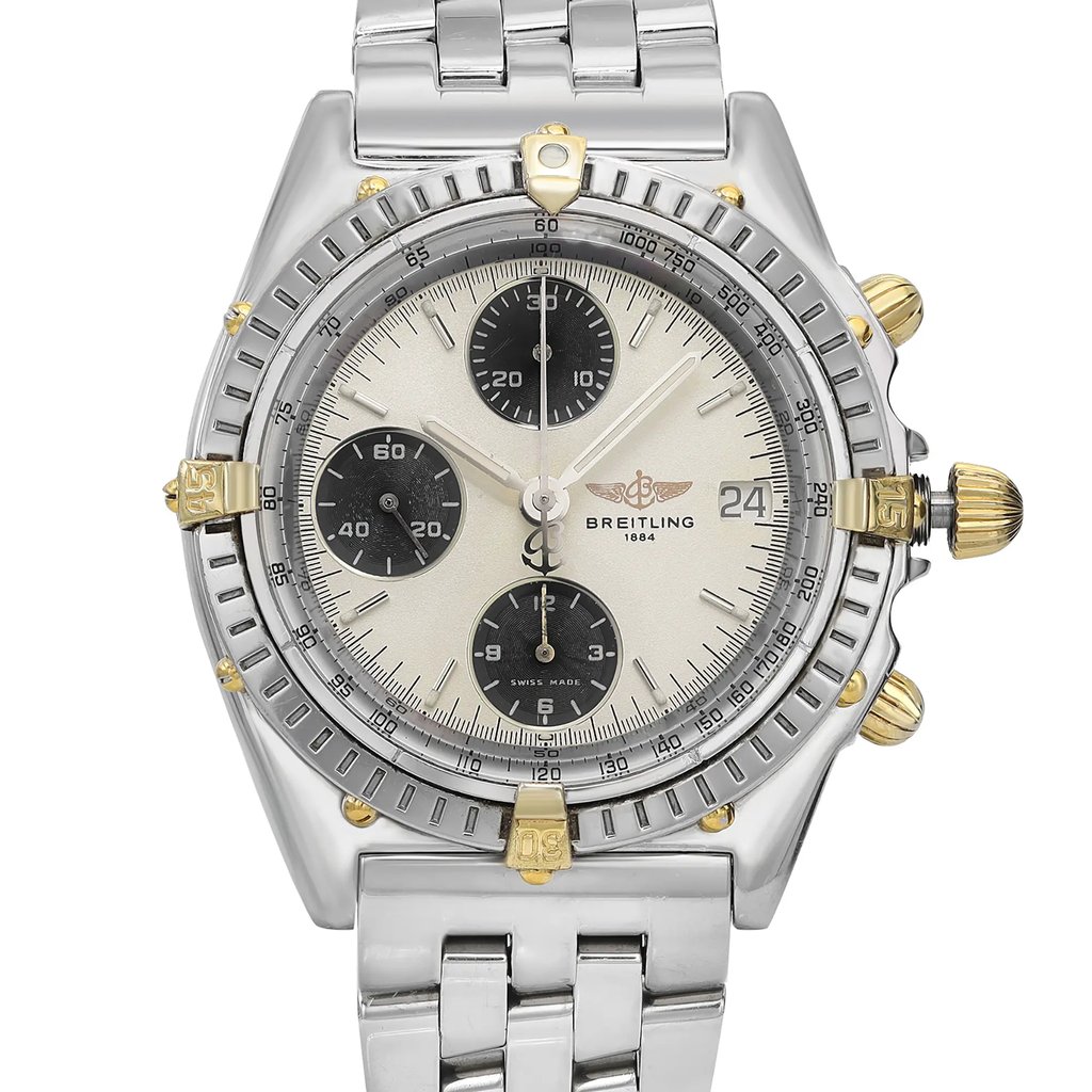 Up Close Front Facing Picture Of Breitling B13050.1 Stainless Steel Watch Pre Owned Condition