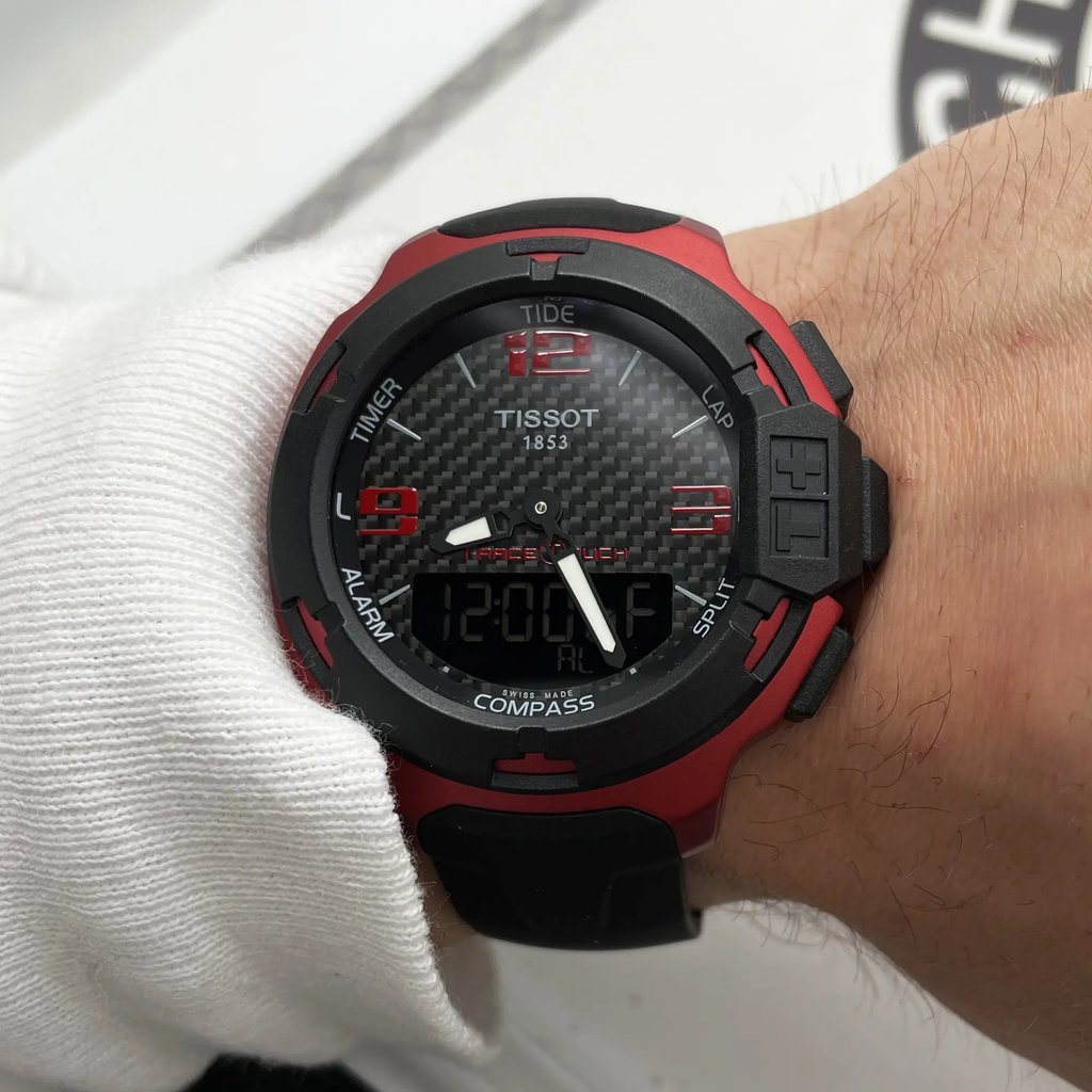 Up Close Front Facing Picture Of Tissot T081.420.97.207.00 Aluminum Watch Display Model Condition