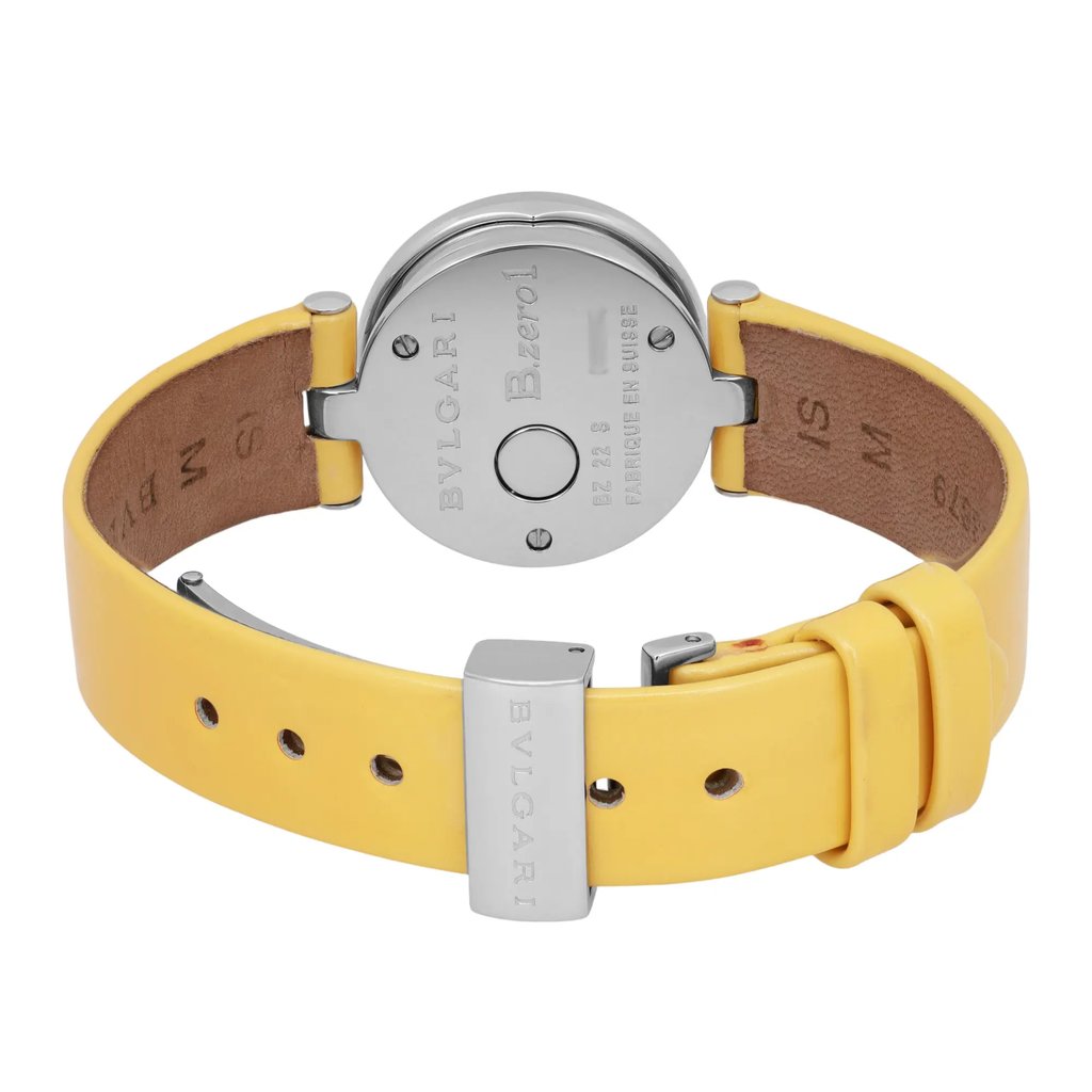 Back View Of Screwback Back Case And Closed Leather Band Of Bvlgari BZ22S Watch Pre Owned Condition