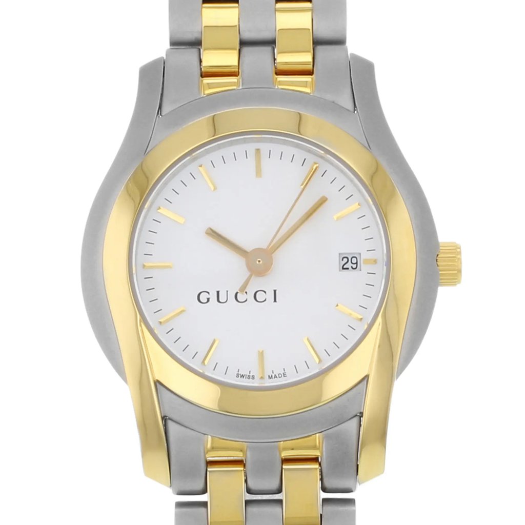 Up Close Front Facing Picture Of Gucci YA055528 Stainless Steel Watch Pre Owned Condition
