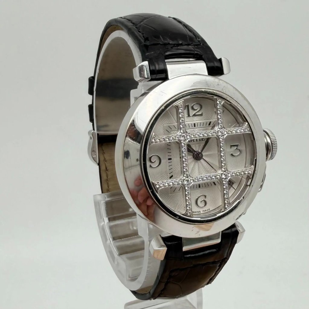 View Of Opposite Crown Facing Side Of Cartier WJ108356 White Gold Watch Pre Owned Condition