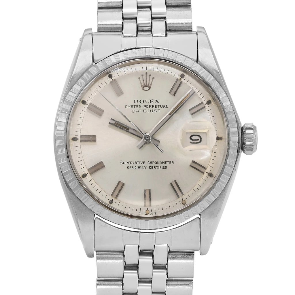 Up Close Front Facing Picture Of Rolex 1603 Stainless Steel Watch Pre Owned Condition