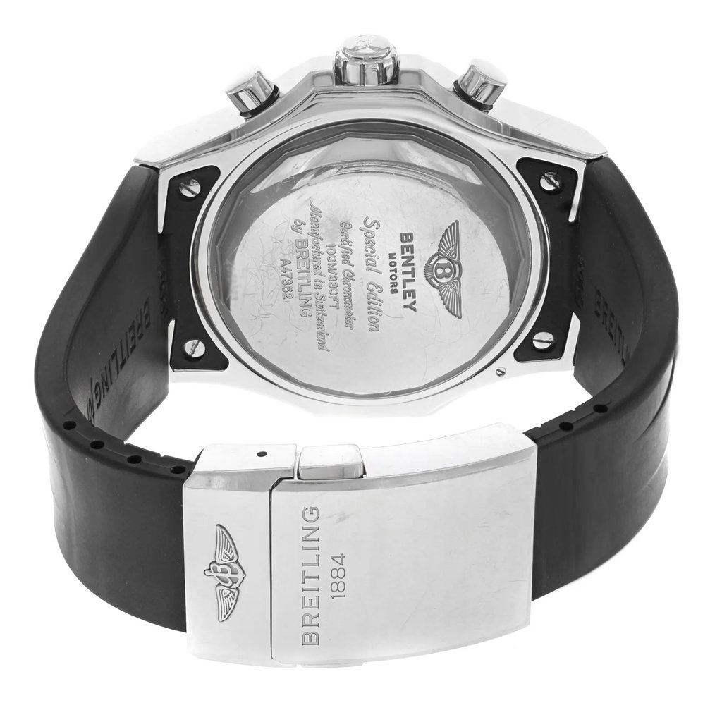 Back View Of {Caseback} Back Case And Closed Rubber Band Of Breitling A4736212/B919-210S Watch Pre Owned Condition
