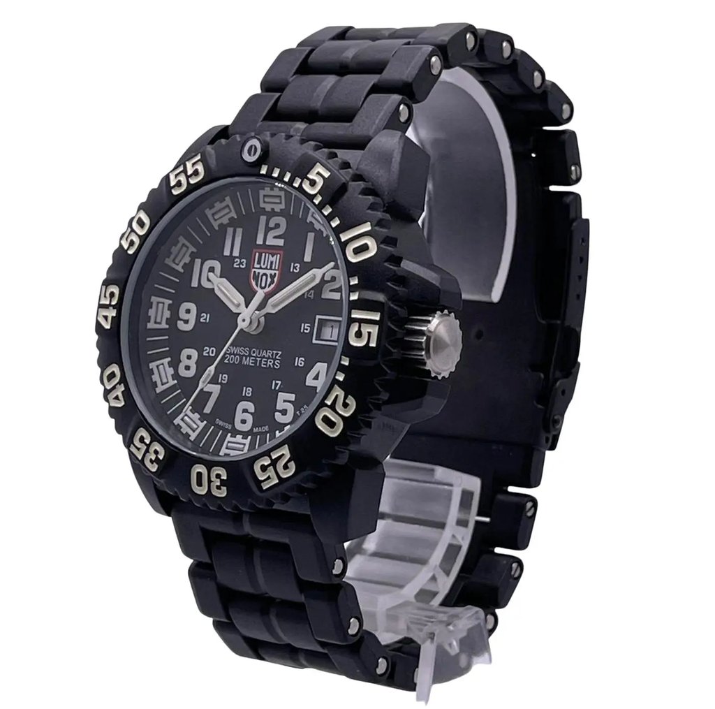View Of Crown Facing Side Of Luminox 3052 Carbon Fiber Watch Pre Owned Condition