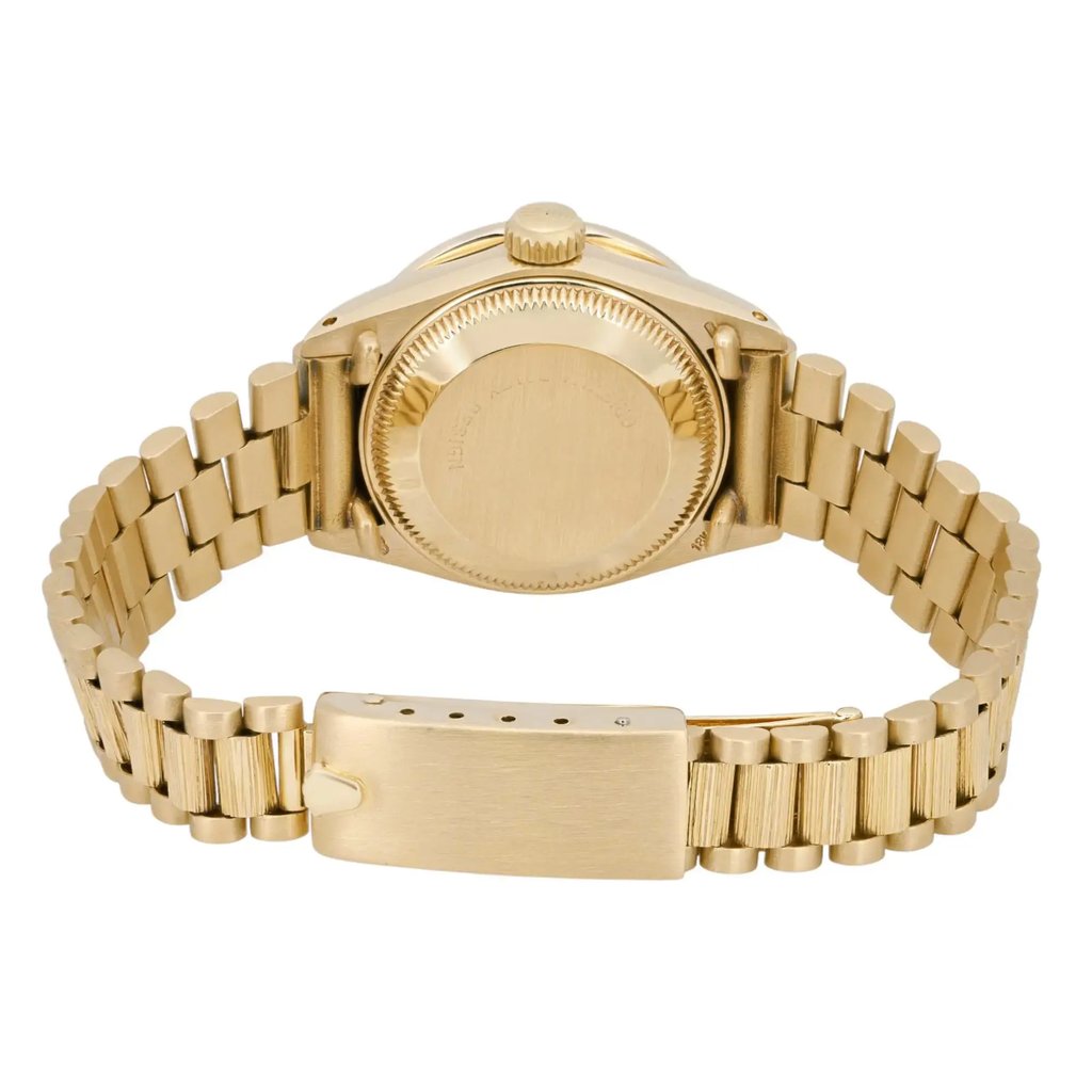 Back View Of Solid Back Case And Closed Yellow Gold Band Of Rolex 6927 Watch Pre Owned Condition