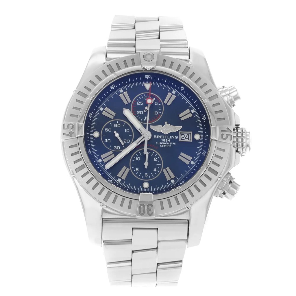 Front Full View Of Breitling A1337011-C757-SS Stainless Steel Watch Pre Owned Condition {Product Condition}