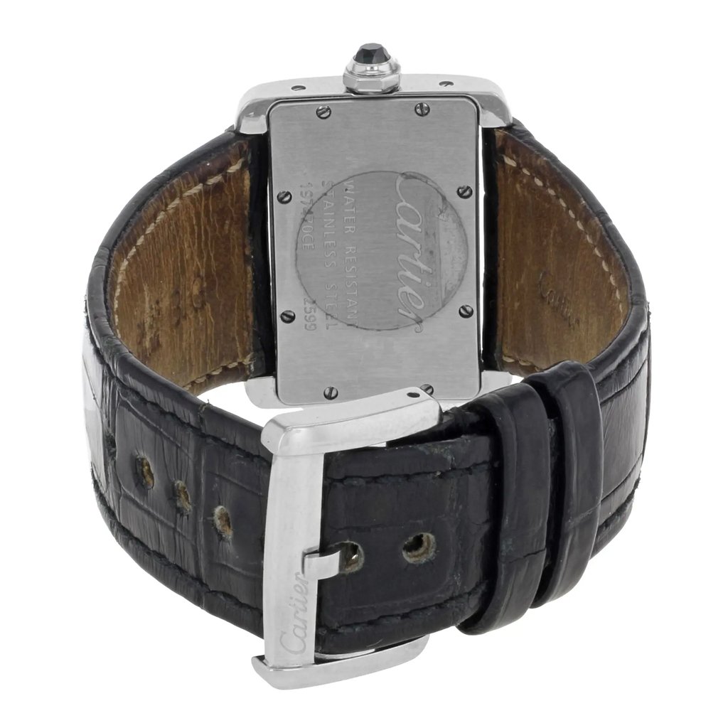 Back View Of {Caseback} Back Case And Closed Leather Band Of Cartier W6300255 Watch Pre Owned Condition