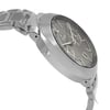 An image of a new wristwatch shown from a side profile view, opposite of the crown. The watch has a sleek, metallic band and a polished case. The angle highlights its reflective surface and elegant design, with a focus on the smooth curvature of the case.