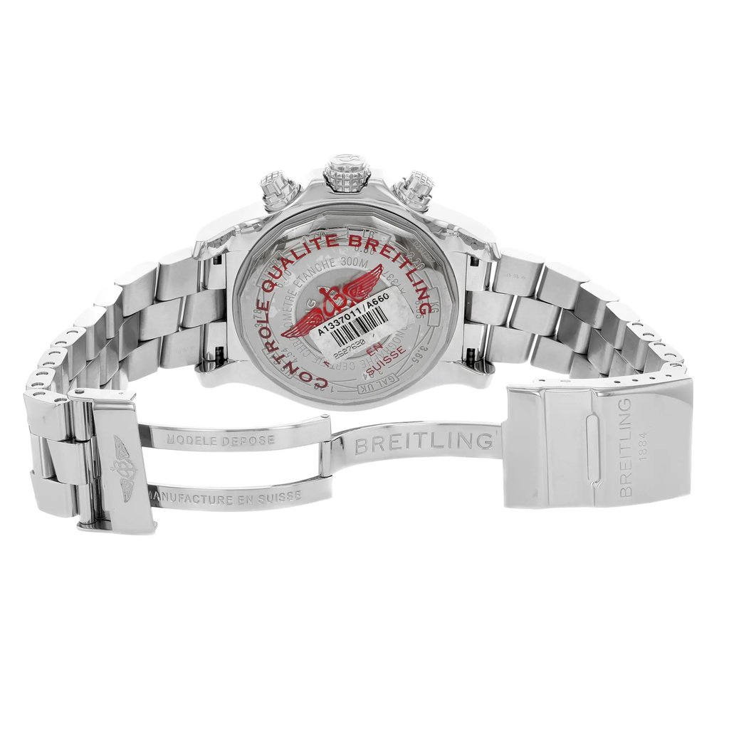 Back View Of {Caseback} Back Case And Open Stainless Steel Band Of Breitling A1337011/A660-135A Watch Pre Owned Condition