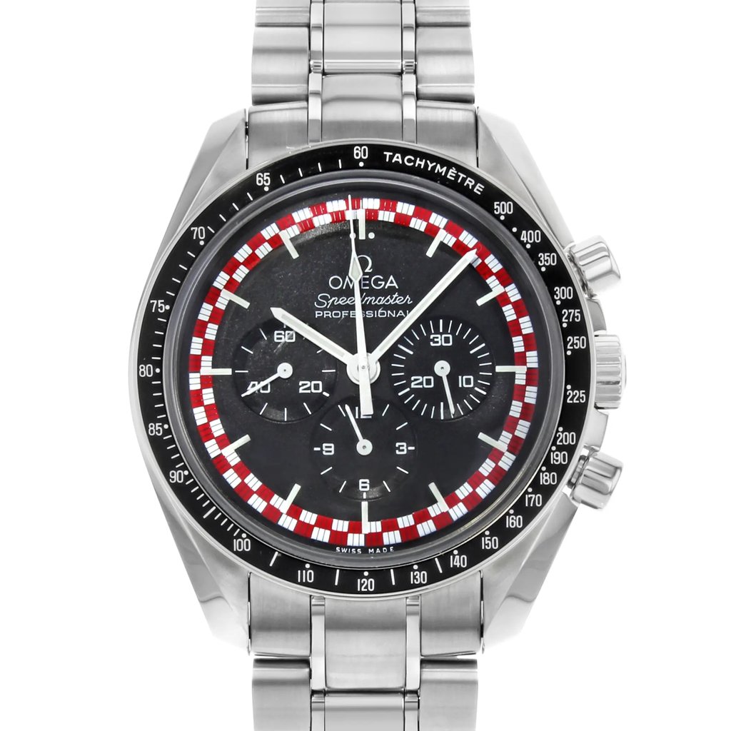 Up Close Front Facing Picture Of OMEGA 311.30.42.30.01.004 Stainless Steel Watch Display Model Condition
