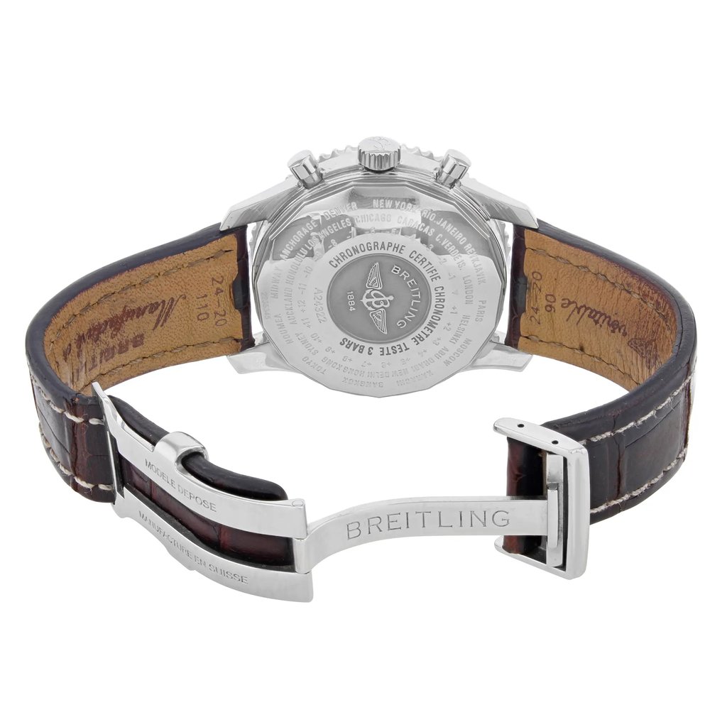 Back View Of {Caseback} Back Case And Open Leather Band Of Breitling A24322 Watch Pre Owned Condition