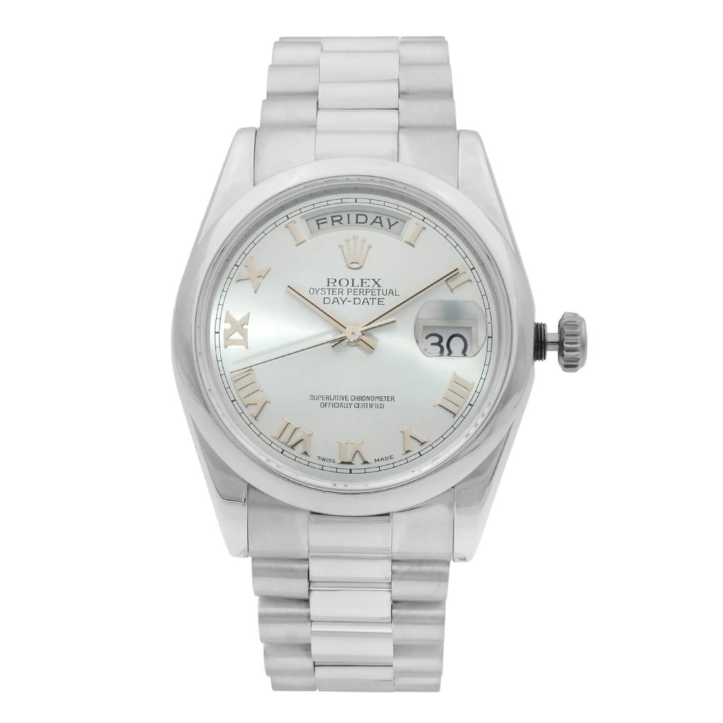 Front Full View Of Rolex 118209 White Gold Watch Pre Owned Condition {Product Condition}