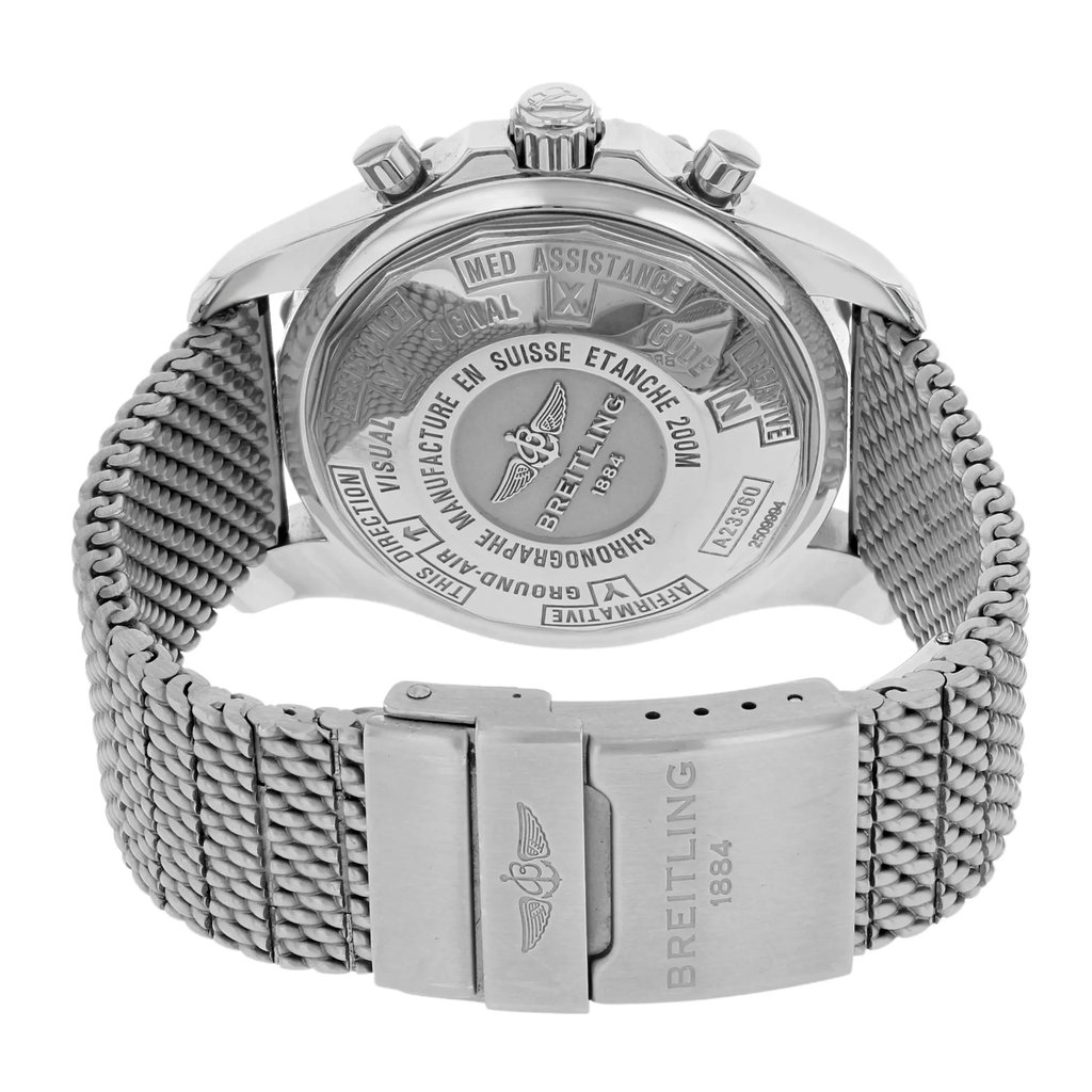 Back View Of {Caseback} Back Case And Closed Stainless Steel Band Of Breitling A2336035/F555-150A Watch Pre Owned Condition
