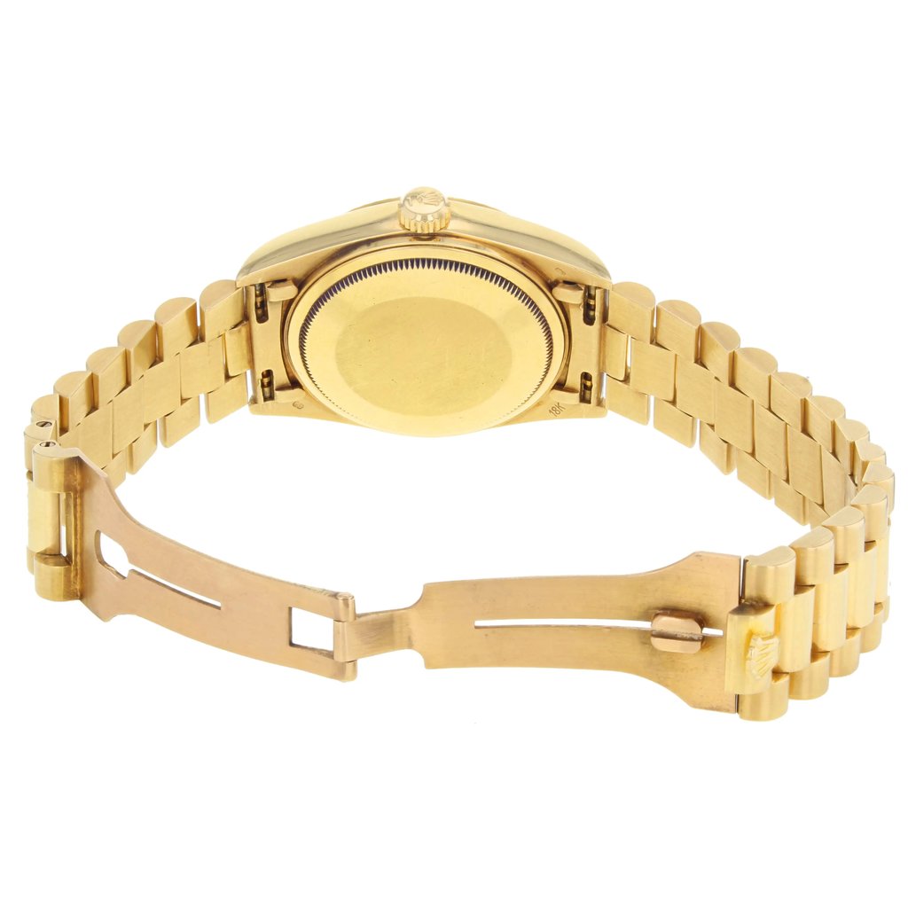 Back View Of {Caseback} Back Case And Open Gold Band Of Rolex 18038 Watch Pre Owned Condition
