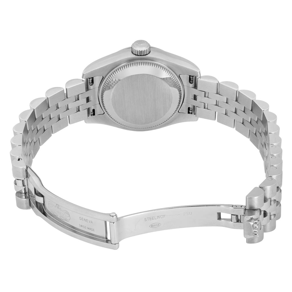 Back View Of Screwback Back Case And Open Stainless Steel Band Of Rolex 179174 Watch Pre Owned Condition
