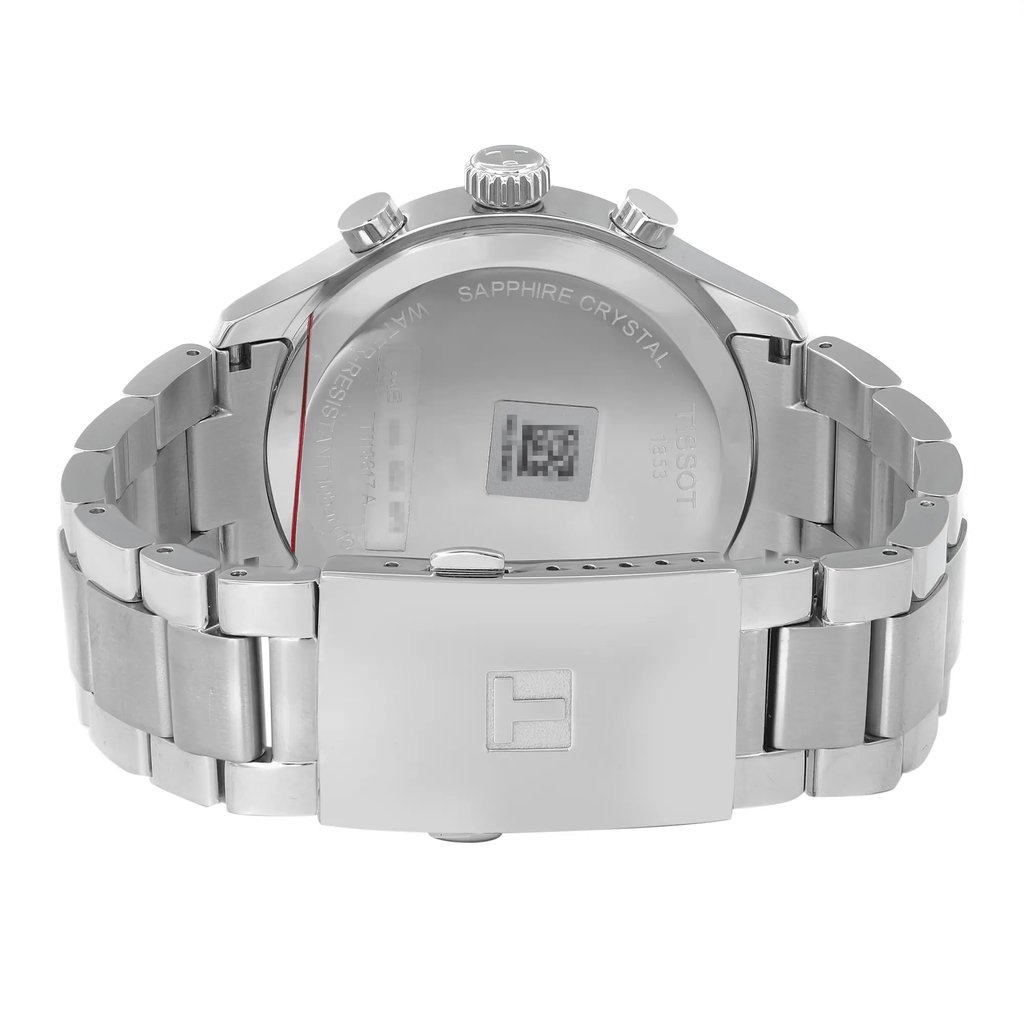 Back View Of Snap Back Case And Closed Stainless Steel Band Of Tissot T116.617.11.047.01 Watch Display Model Condition