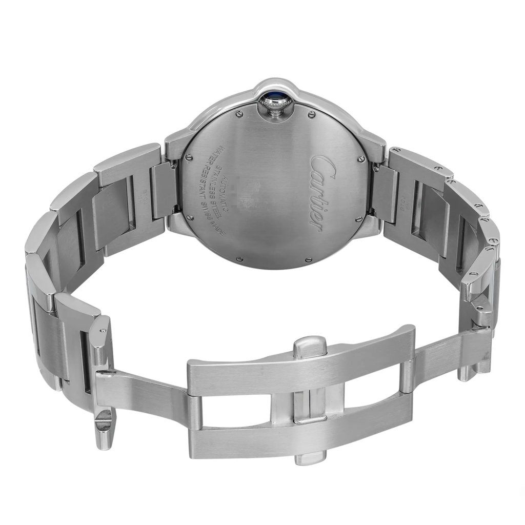 An image of a pre-owned wristwatch featuring a back view with an open clasp. The watch is positioned at a slight angle, showcasing its metallic bracelet and the back of the case with engraved details. The photograph is taken from a moderate distance to capture the full length of the opened bracelet.