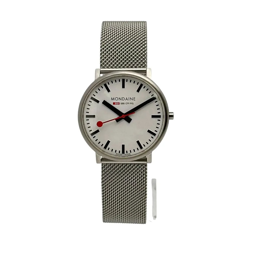 Front Full View Of Mondaine A400.30351.16SBM Stainless Steel Watch Display Model Condition Excellent