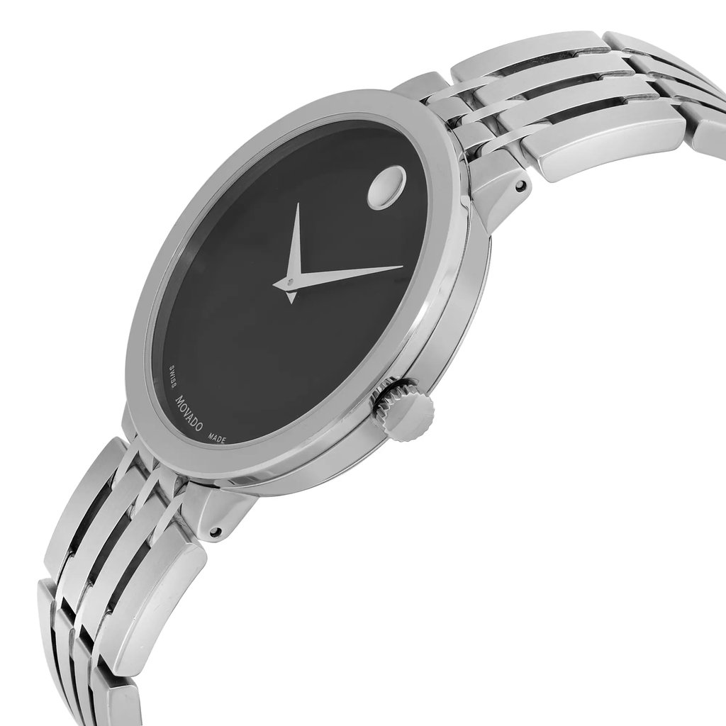 View Of Crown Facing Side Of Movado 0607057 Stainless Steel Watch Pre Owned Condition