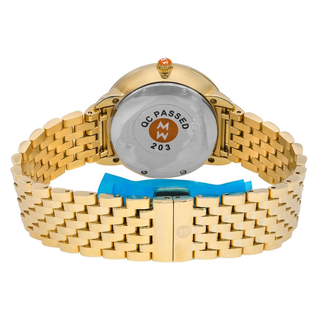 Back View Of Solid Back Case And Closed Stainless Steel Band Of MICHELE MW21B01B0963 Watch Display Model Condition