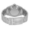 An image of a men's Rolex wristwatch viewed from the back, showcasing its solid stainless steel caseback and band. The watch is positioned horizontally, with a focus on the closed fold-over clasp with safety. The angle is straight-on, and the distance is close, highlighting the smooth finish and excellent condition of the stainless steel material. The round case shape is prominent, emphasizing the watch's robust design.