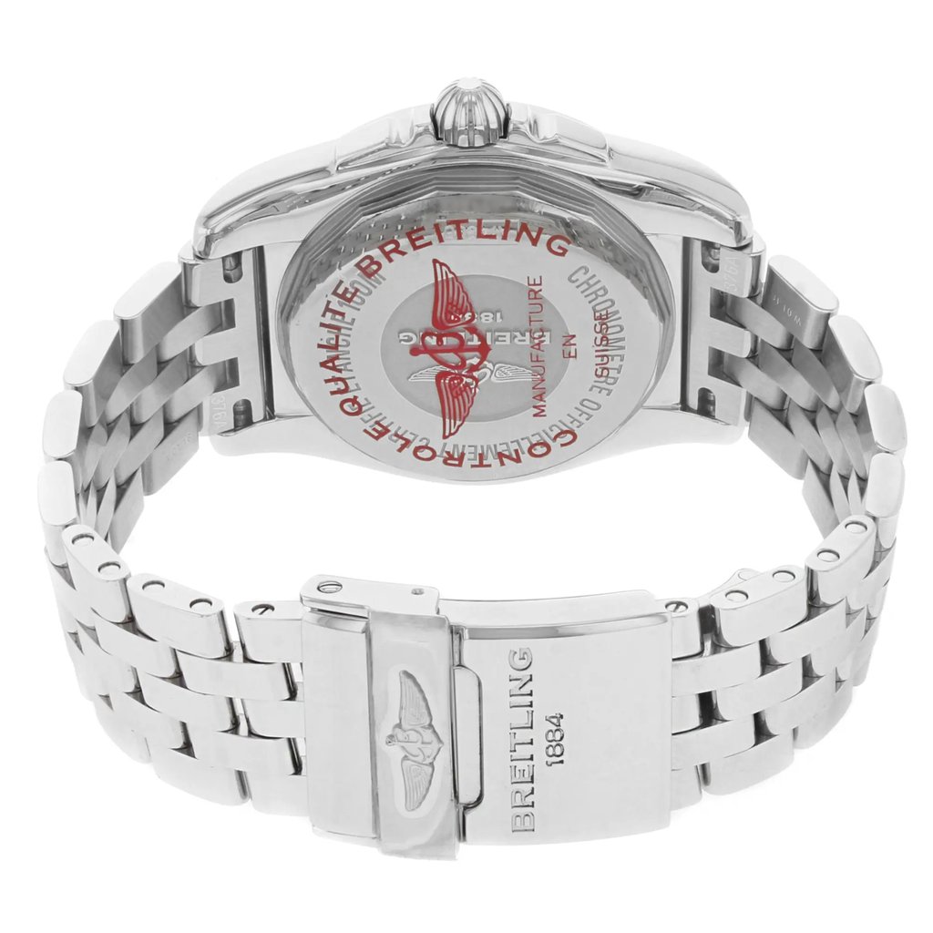 Back View Of {Caseback} Back Case And Closed Stainless Steel Band Of Breitling A7433053/BE08-376A Watch Display Model Condition
