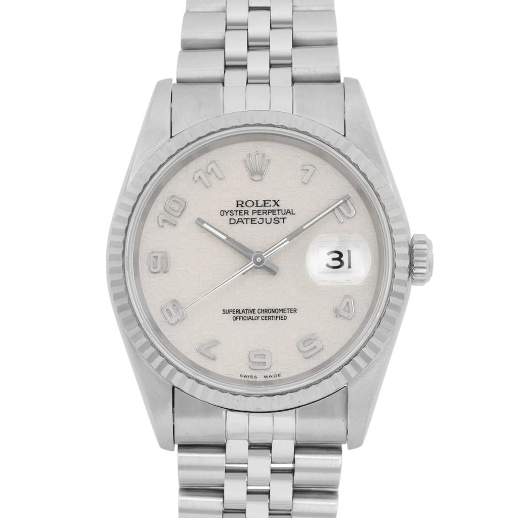 Up Close Front Facing Picture Of Rolex  16234 Stainless Steel Watch Pre Owned Condition