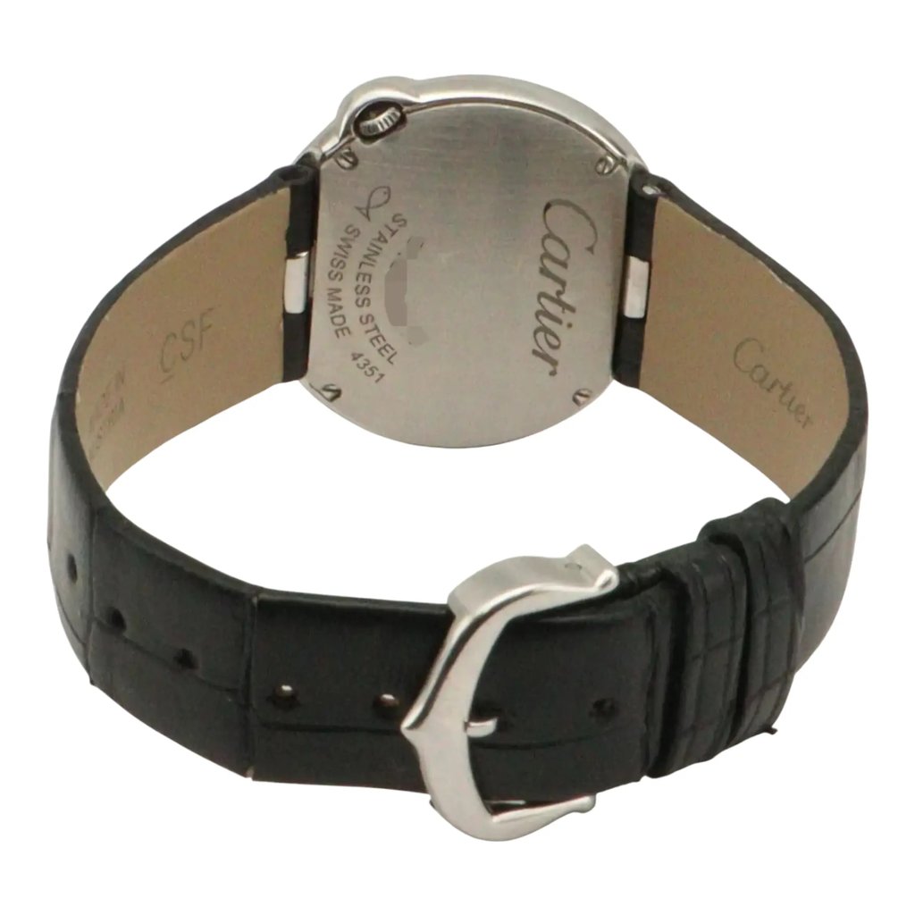 Back View Of Screwback Back Case And Closed Leather Band Of Cartier W4BL0003 Watch Pre Owned Condition
