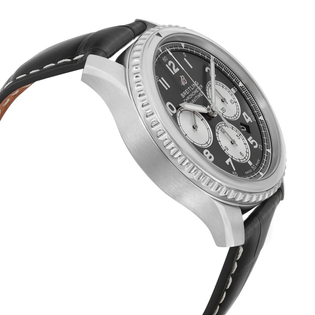 View Of Opposite Crown Facing Side Of Breitling AB0117131B1 Stainless Steel Watch Display Model Condition
