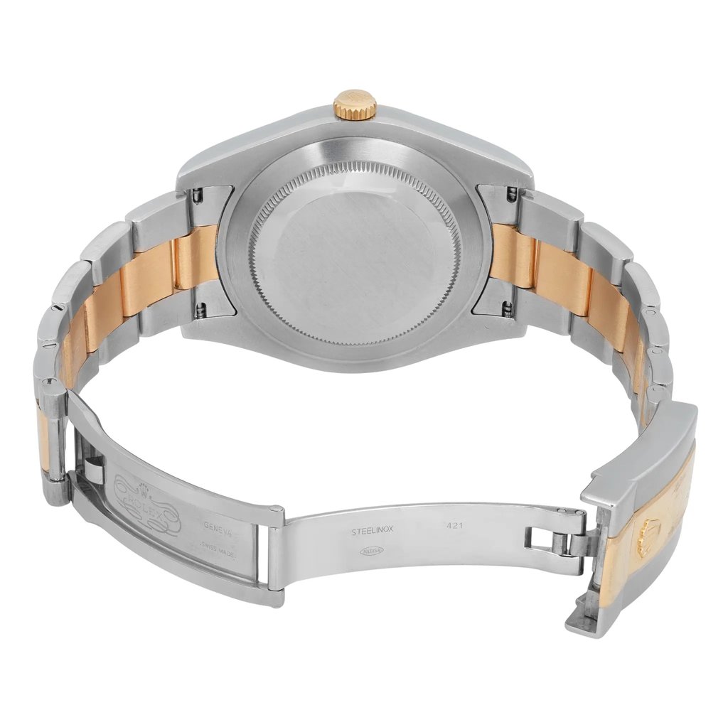 Back View Of Screwback Back Case And Open Stainless and Solid Gold Band Of Rolex 116333 Watch Pre Owned Condition