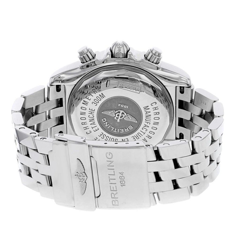 Back View Of {Caseback} Back Case And Closed Stainless Steel Band Of Breitling A1335611/A573-SS Watch Pre Owned Condition