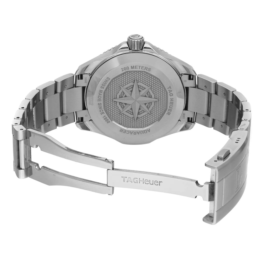 Back View Of Screwback Back Case And Open Stainless Steel Band Of TAG Heuer WBP2110.BA0627 Watch Pre Owned Condition