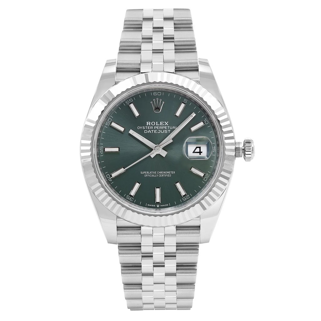 Front Full View Of Rolex m126334-0027 Stainless Steel Watch New Condition Excellent