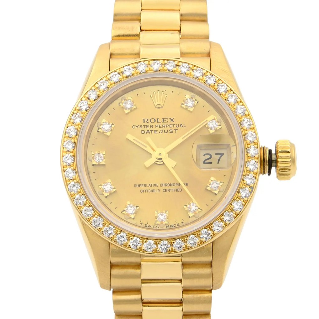 Up Close Front Facing Picture Of Rolex 69178 Gold 18kt Watch Pre Owned Condition