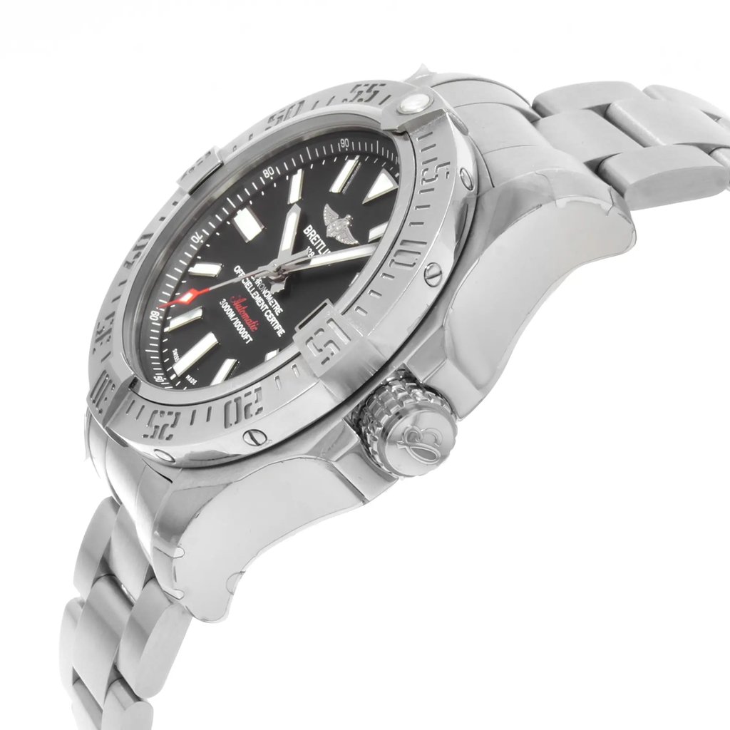 View Of Crown Facing Side Of Breitling A1733110/BC30-169A Stainless Steel Watch Display Model Condition