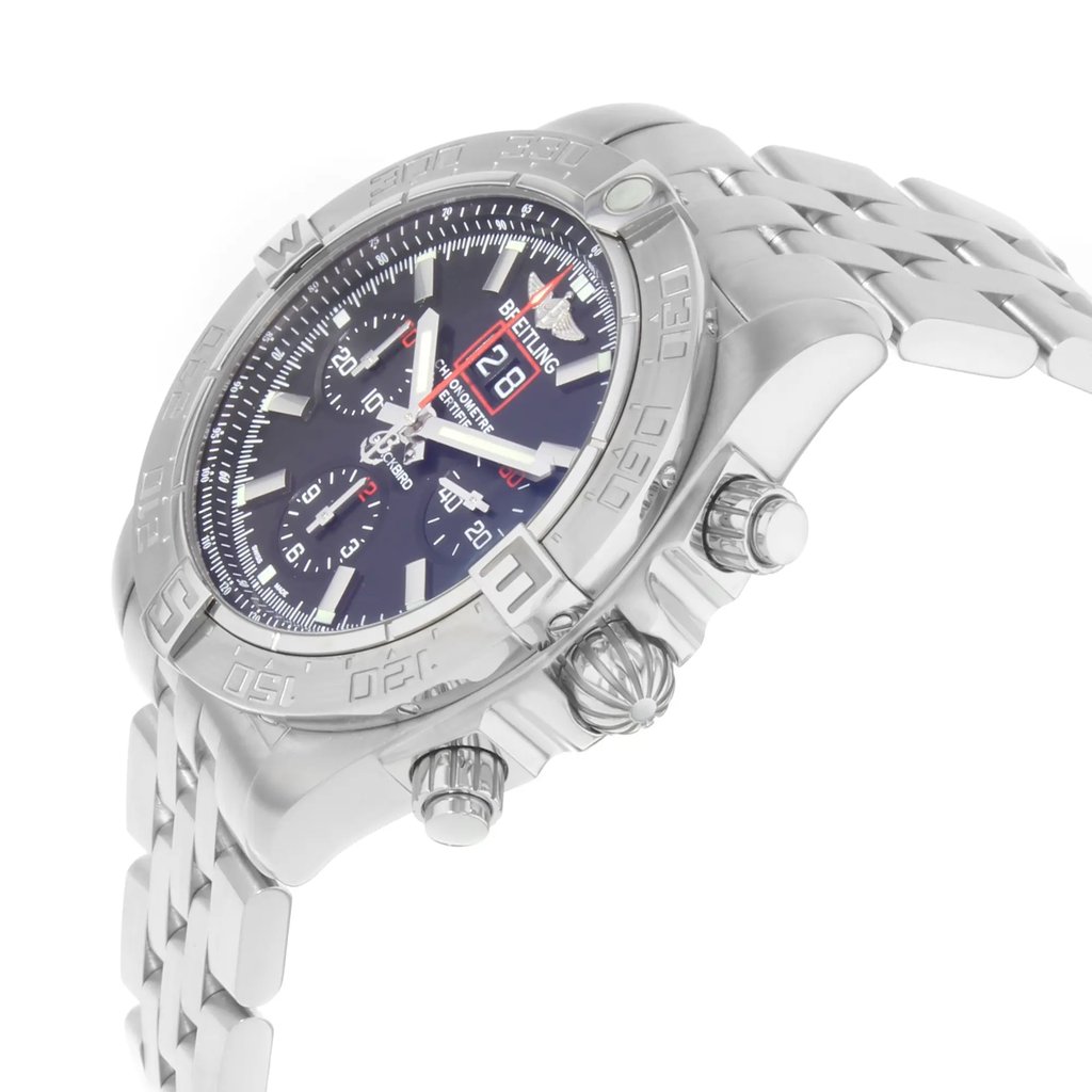 View Of Crown Facing Side Of Breitling A4436010/BB71-379A Stainless Steel Watch Display Model Condition