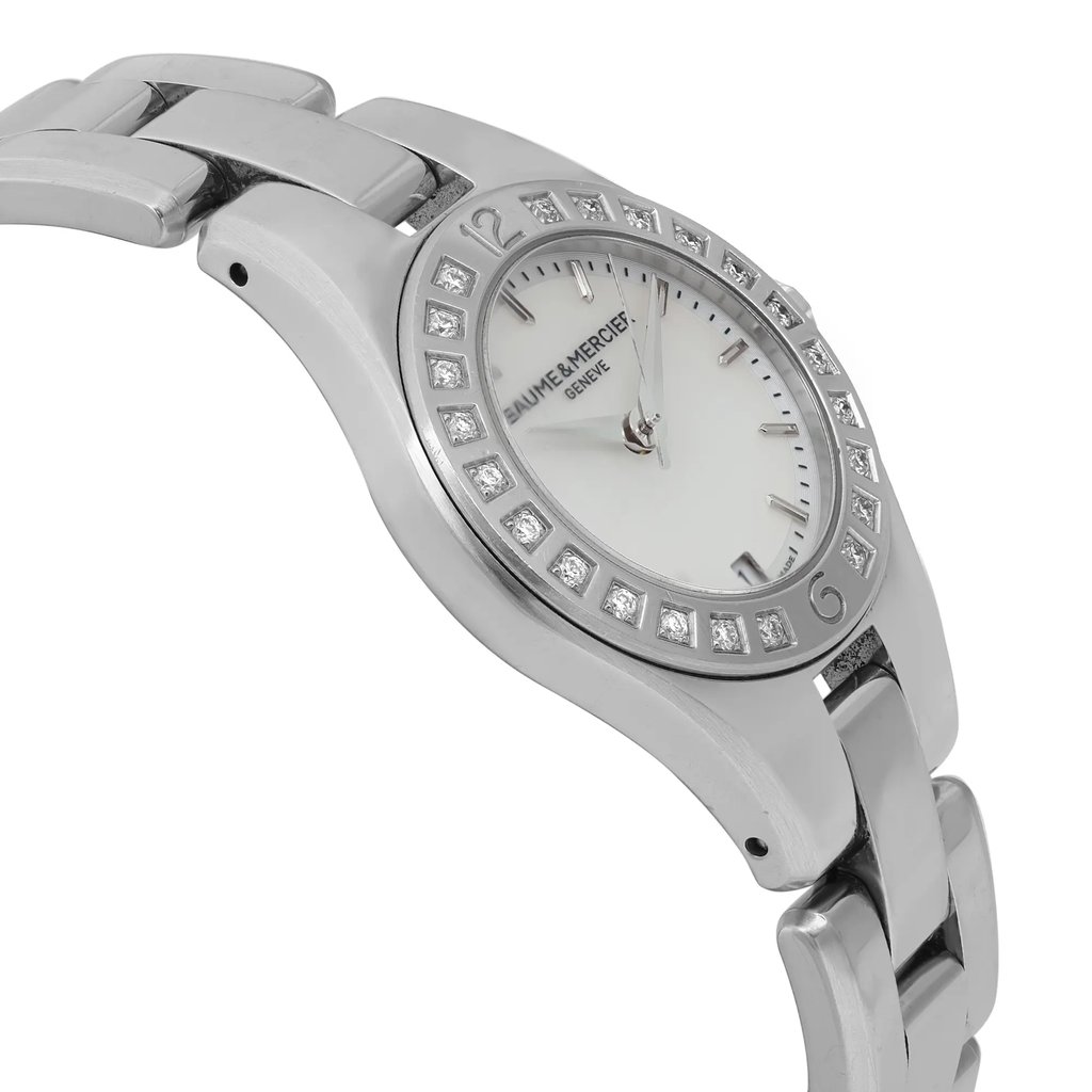 View Of Opposite Crown Facing Side Of Baume And Mercier MOA10078 Stainless Steel Watch Pre Owned Condition