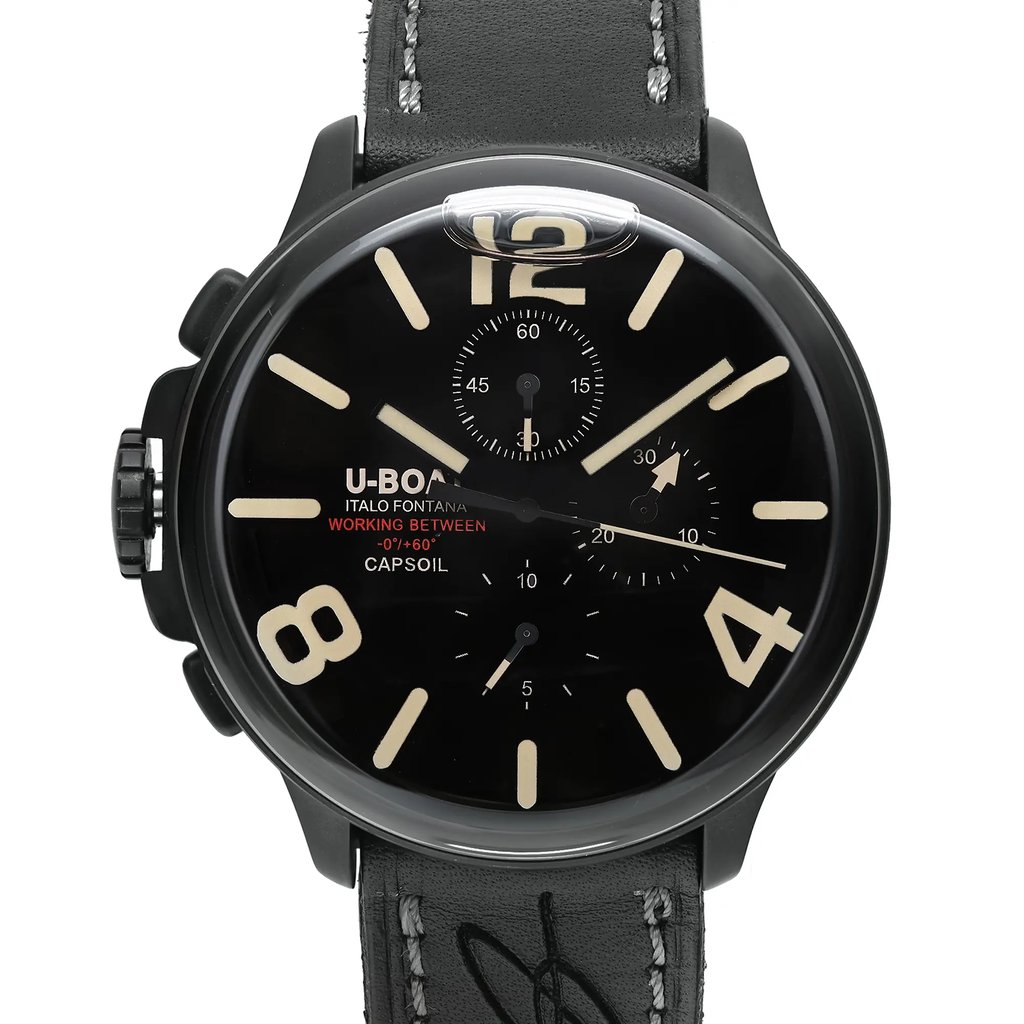 Up Close Front Facing Picture Of U-Boat 8108 Stainless Steel Watch Pre Owned Condition