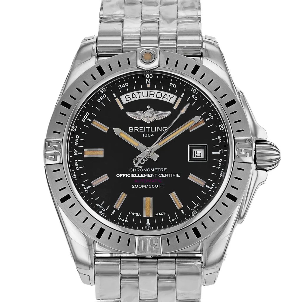 Up Close Front Facing Picture Of Breitling A45320B9/BD42-375A Stainless Steel Watch Display Model Condition