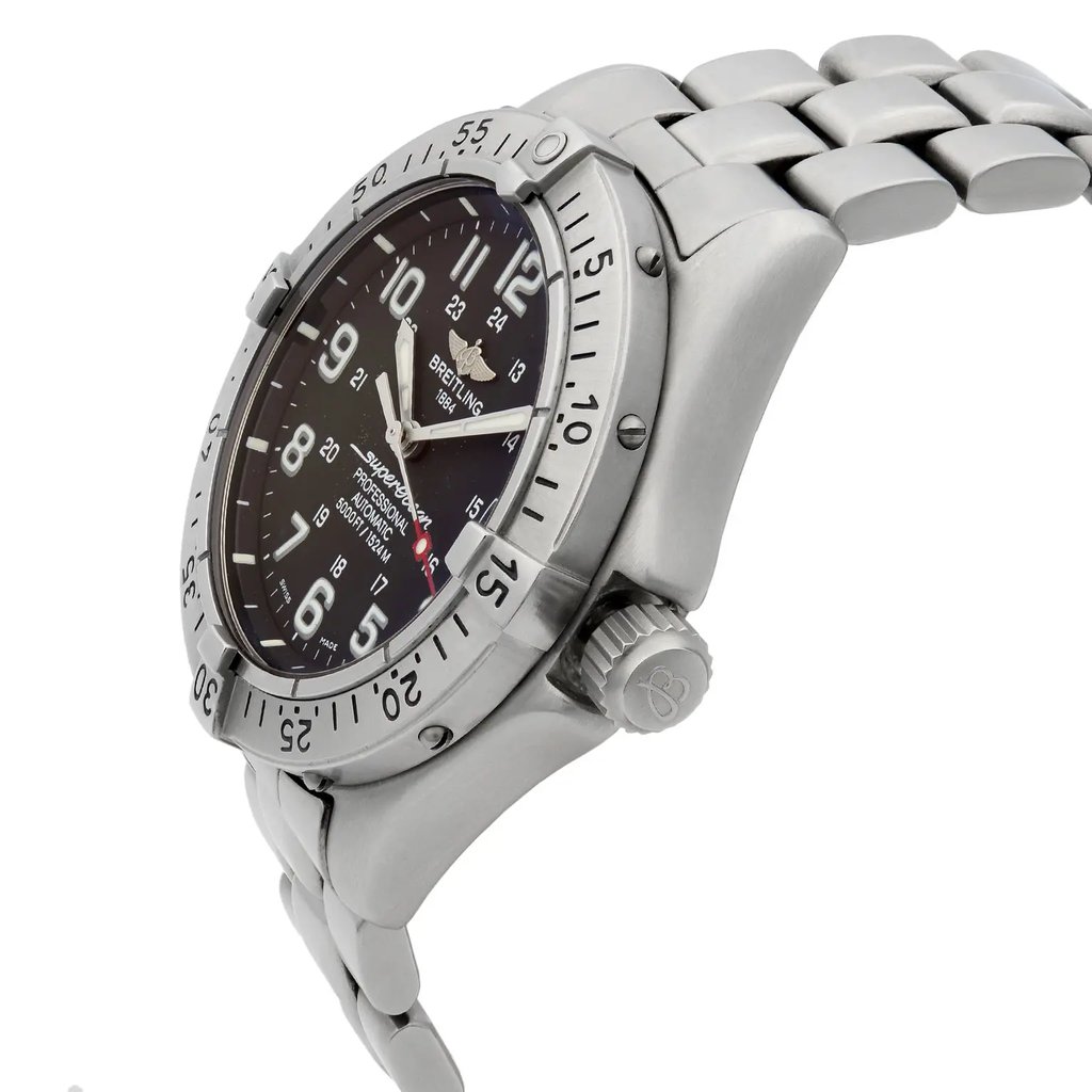 View Of Crown Facing Side Of Breitling A17345 Stainless Steel Watch Unworn Condition