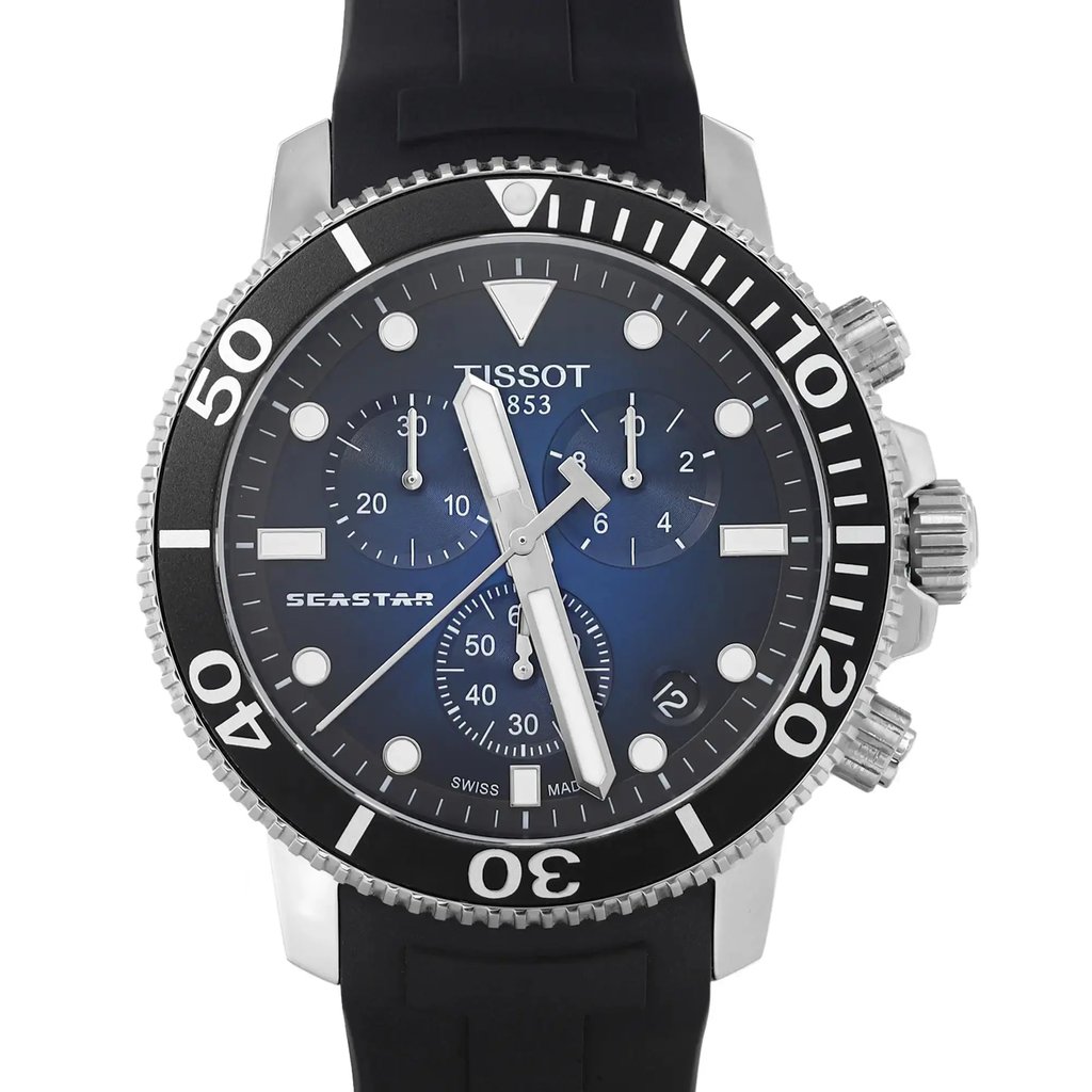 Up Close Front Facing Picture Of Tissot T120.417.17.041.00 Stainless Steel Watch Display Model Condition