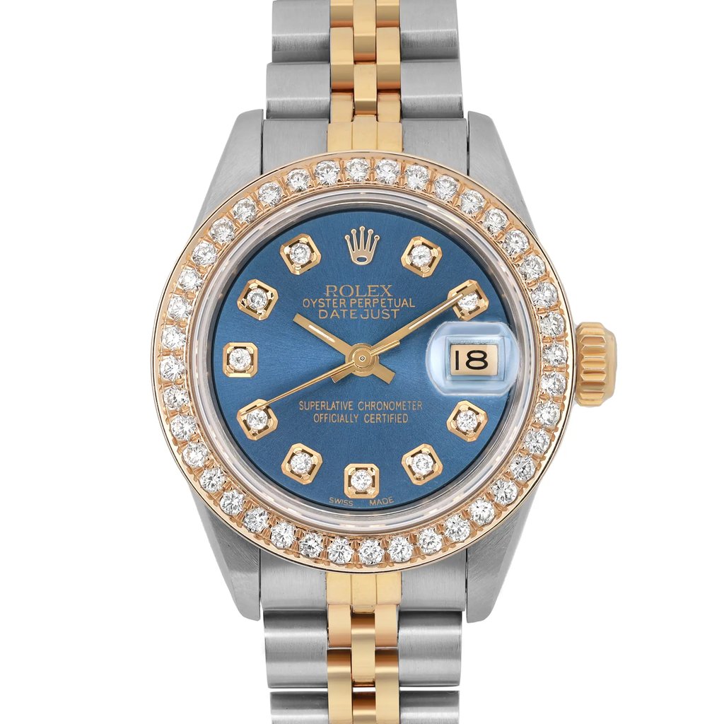 Up Close Front Facing Picture Of Rolex 69173 Stainless Steel Watch Pre Owned Condition
