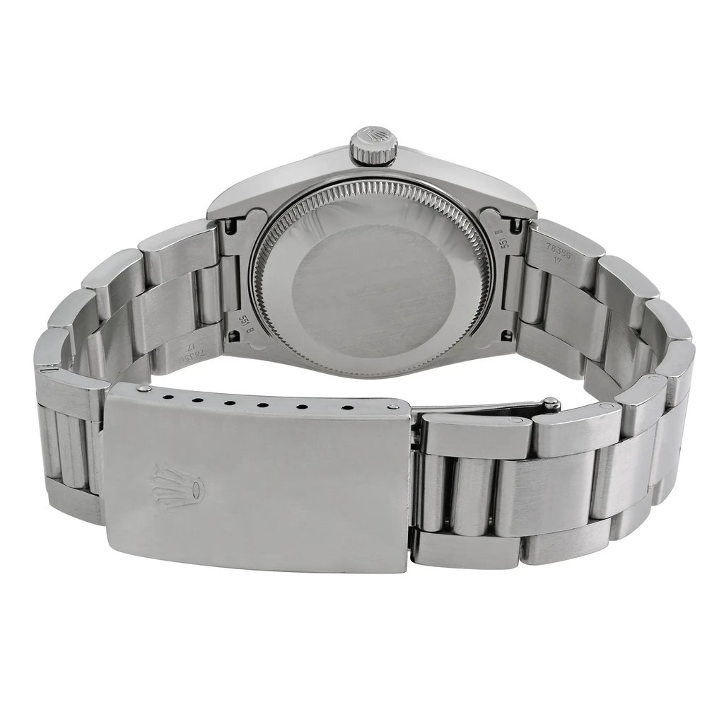 Back View Of Solid Back Case And Closed Stainless Steel Band Of Rolex 68240 Watch Pre Owned Condition