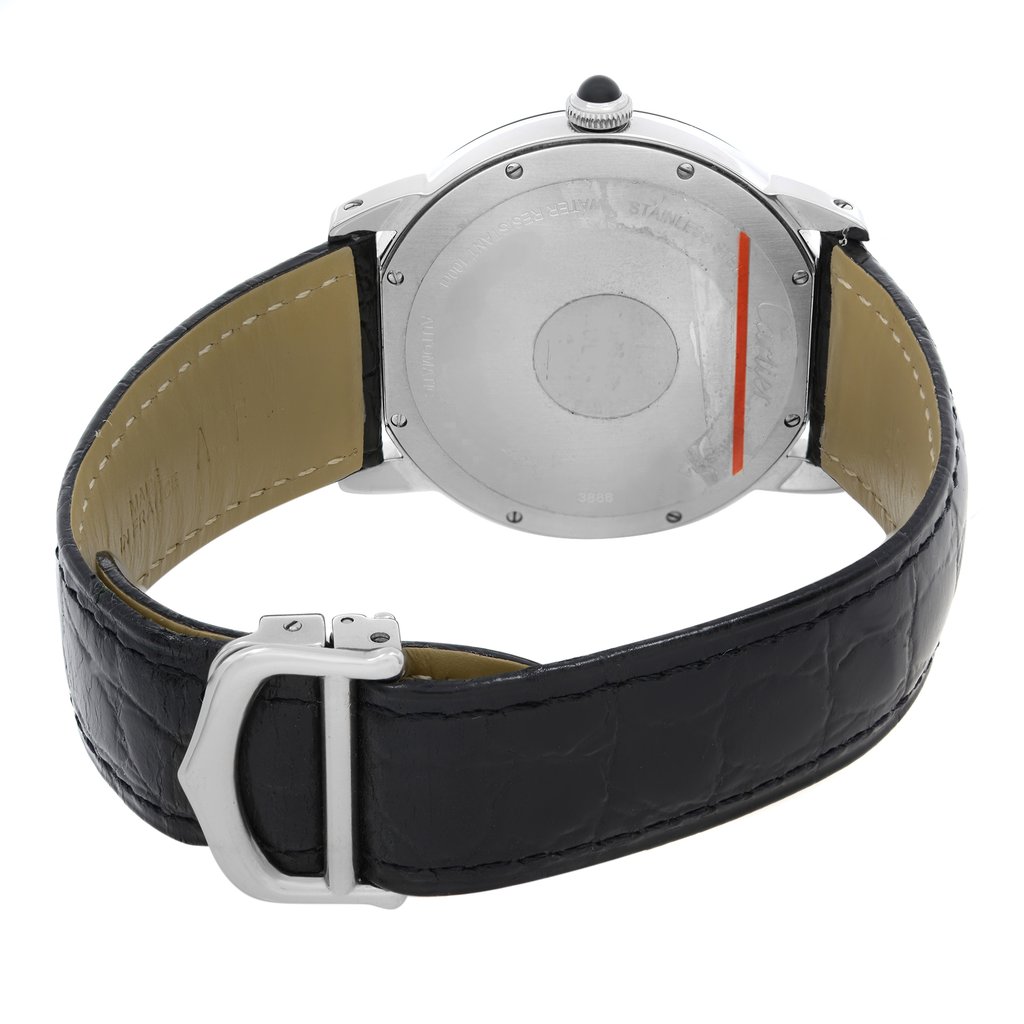 Back View Of Screwback Back Case And Closed Leather Band Of Cartier WSRN0003 Watch Pre Owned Condition