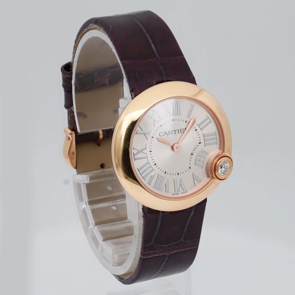 View Of Opposite Crown Facing Side Of Cartier WGBL0005 Rose Gold Watch Pre Owned Condition