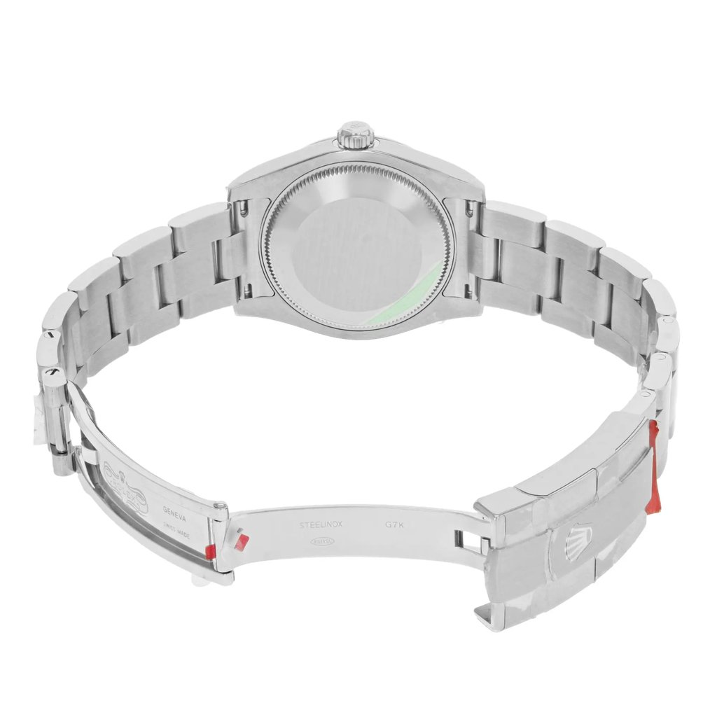 Back View Of {Caseback} Back Case And Open Stainless Steel Band Of Rolex 177200 Watch Display Model Condition