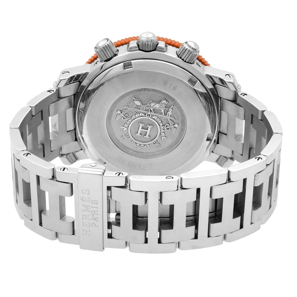 Back View Of {Caseback} Back Case And Closed Stainless Steel Band Of Hermes CL2.916 Watch Pre Owned Condition