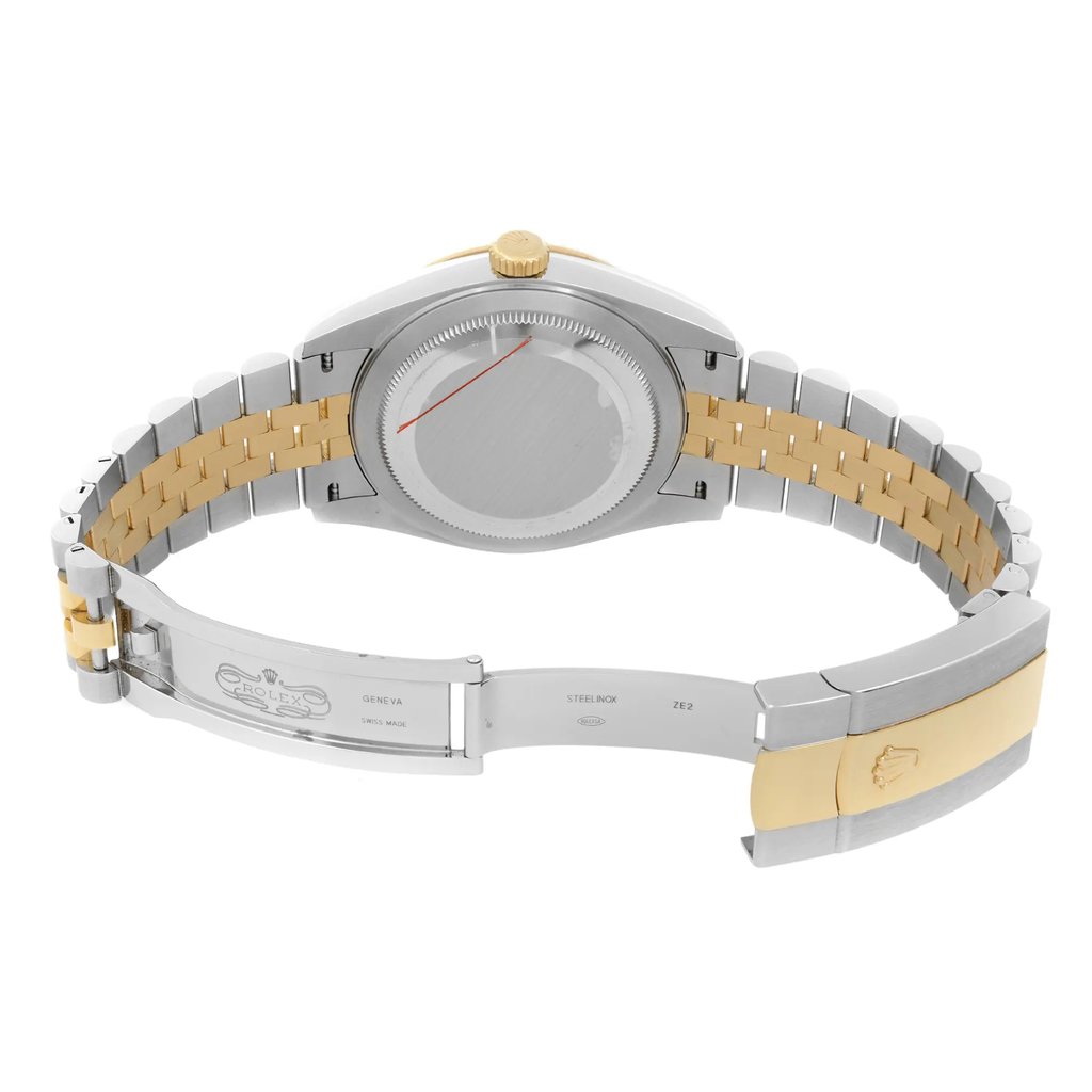 Back View Of Solid Back Case And Open Stainless Steel,Gold Band Of Rolex 326933 Watch Unworn Condition
