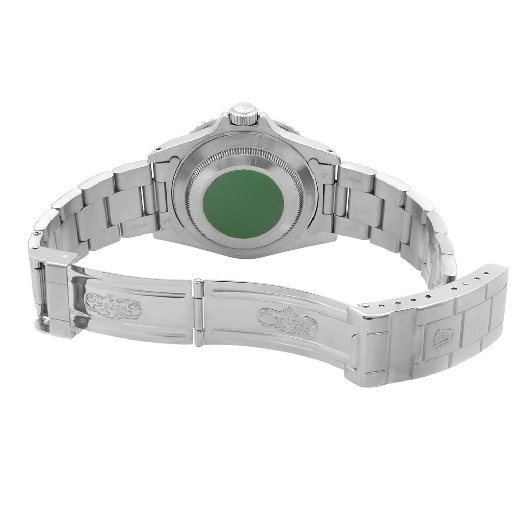 Back View Of Solid Back Case And Open Stainless Steel Band Of Rolex 16610 Watch Pre Owned Condition